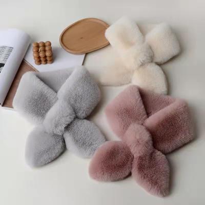 China Wholesale Short Imitation Rex Rabbit Fur Scarf Women Winter Thickening Warm Plush Double-sided Wild Scarf for sale