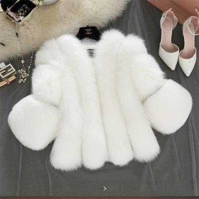 China 2022 Fashion Faux Fur Women's Breathable Faux Fox Fur Jacket Faux Fox Fur Splicing Jacket Short Slim Fit Jacket for sale