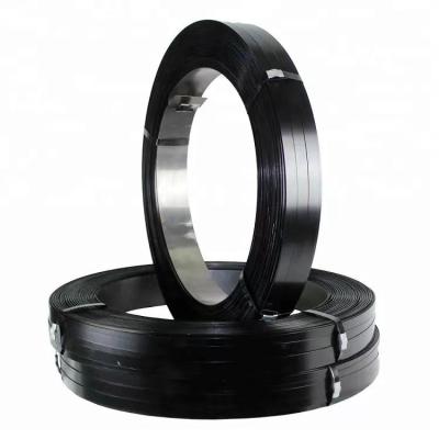 China Wrapping Machine Galvanized / Blue / Black Painted Wrapping Steel Strapping Band Oscillated Wound Black Waxed Metal Strapping for sale