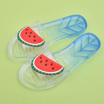 China Fashion trend wholesale customize 2021 summer new parent-child women transparent crystal slippers fruit flat sandals for sale