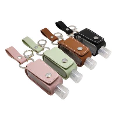 China Europe Wholesale PU Neoprene Hand Sanitizer Bottle Holder Leather Plastic Key Chain for sale