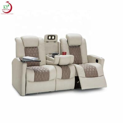 China Luxury JKY Style Foldable Furniture Lavish RV Leather Recliner Seating Sofa Set With Good Leather for sale