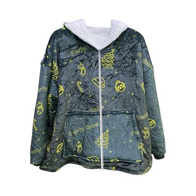 China Dark Green PORTABLE Custom Wearable Blanket Hoodie Merry Christmas Print Sherpa Soft Oversized Hoodie Blanket for sale