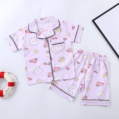 China Breathable Kids Cotton Cardigan Home Clothes Half Sleeve Tops With Long Pants Pajamas Custom Print Clothes Pajama Set for sale