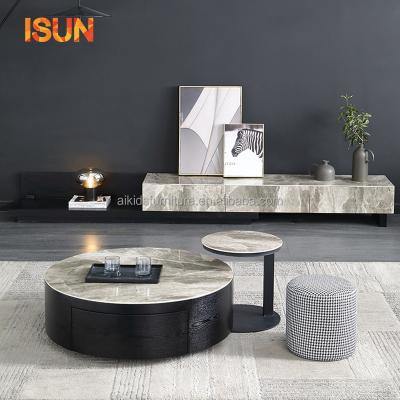 China Nordic simple modern adjustable rock TV round telescopic slab style tea table (the other) cabinet combination for sale