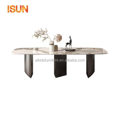 China Household Dining Table (Other Dining Table) Extremely Simple Adjustable SLATE Rectangular Stainless Steel Marble Nordic Dining Table for sale