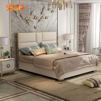 China American factory direct comfortable luxury modern double art leather bed single leather bed for sale