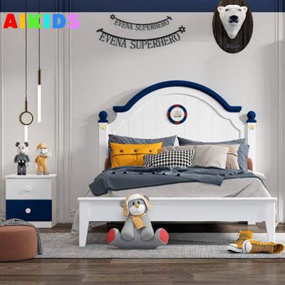 China Comfortable Navy Style Boys Living Room Single Bed Kids Solid Wood Single Bed for sale