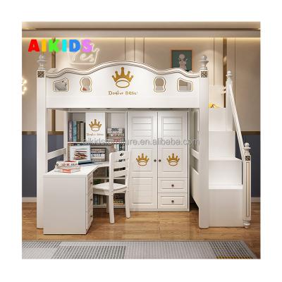 China Manufacturer Direct Material Environmental Children's Beds Under Table Children's High Loft Bed with Desk Wardrobe and Downstairs Bunk Beds for sale