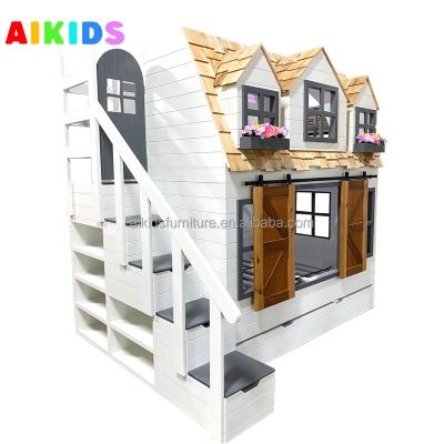 China Cozy Theme Custom Kids Bed Villa Solid Wood Kids Room Set Creative Castle Bunk Bed for sale