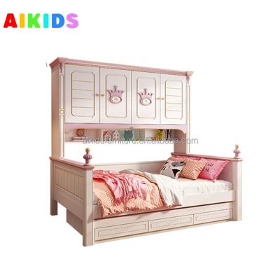 China American MDF crown design rose kiddie bed princess comfortable modern minimalist wardrobe bed for sale