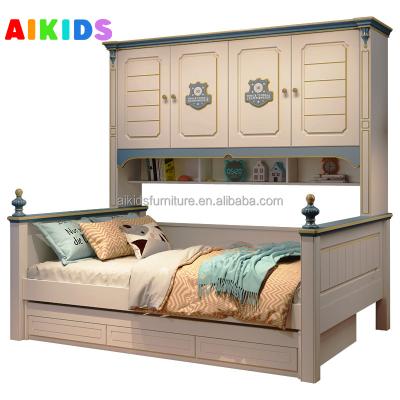 China Comfortable Modern Minimalist American Boy Blue MDF Kidbed Single Bed With Multifunctional Closet for sale