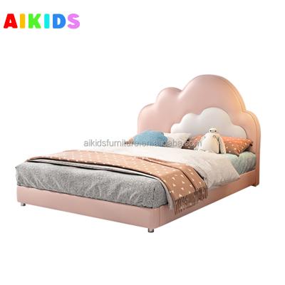 China Cozy Modern Simple Leather Pink Cloud Bed Kids Princess Bed Railing Nordic Slide Bed for sale