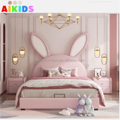 China Girl's Comfortable Princess Rabbit Bed Cartoon Crib Pink Modern Simple Luxury Simple Leather Bed for sale