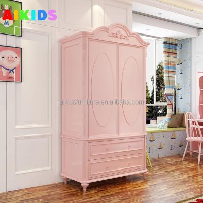 China Solid Wood Pink Girl Wardrobe Kids Bedroom Furniture Storage Cabinet (Other) Adjustable Wardrobe Custom for sale