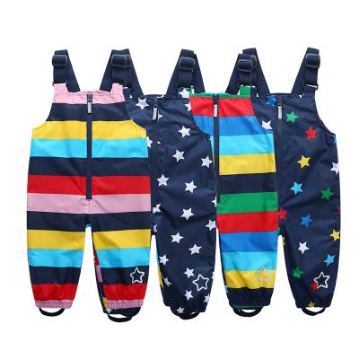 China Bachelor's rainwear children rain pants printed suspender pants cute striped rain pants design outdoor sports rain pants for sale