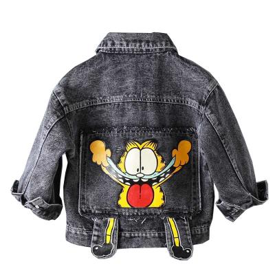 China Hot Wholesale Good Quality Children's Boys Denim Jackets Brave Tiger Printing Lattice Coat Fashion Dark Gray Kids Coat for sale