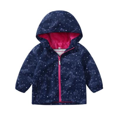 China Custom Waterproof Toddler Girl Kids Jacket Fleece Waterproof Outdoor Hooded Fleece Striping Softshell Jacket Kids Clothing for sale