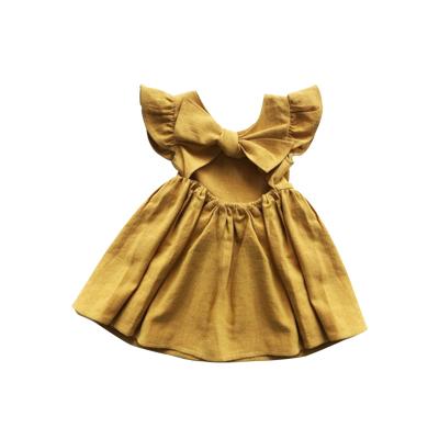 China Design Babies Clothing Dress Summer Washable Cute Floating Backless Sleeve Solid Canvas Skirt for sale