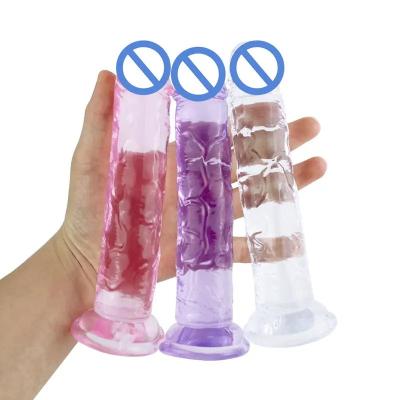 China Jelly Anal Dildo With Suction Big Soft Cup Crystal Dildo For Women Female Masturbation Massager for sale