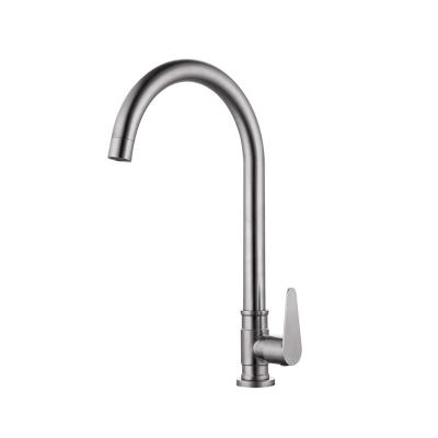 China Contemporary 304 Stainless Steel Pillar Mounted Single Handle Cold Valve Faucet Brass Kitchen Sink Water Faucet for sale