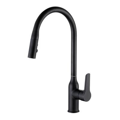 China Modern Contemporary Pull Out Brass Hot Cold Water Single Handle 360 ​​Degree To Rotate Kitchen Sink Faucet 2021 New Style Black Kitchen Faucet for sale