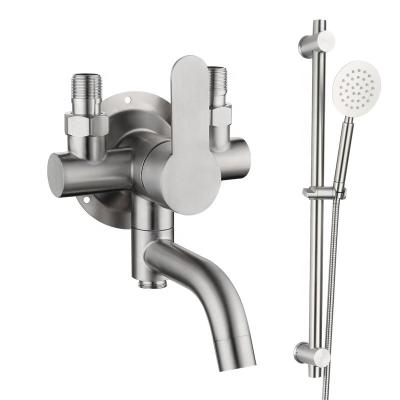 China Sliding Bar Bath Shower Set For Bathroom Equipment Shower Mixer Faucet Set 304 Stainless Steel Open Shower Set for sale