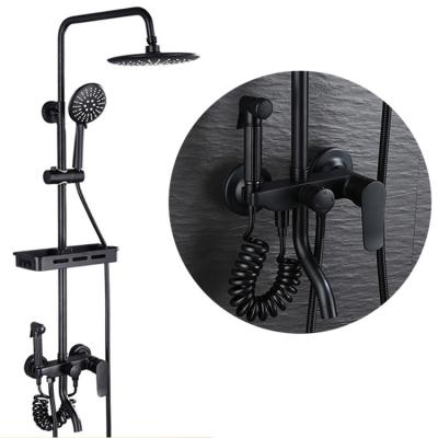 China With Slide Bar Sanitary Ware Bathroom Wall Mount Faucet Hot Rain Shower Set Square Brass Shower Faucet Shower Mixer for sale