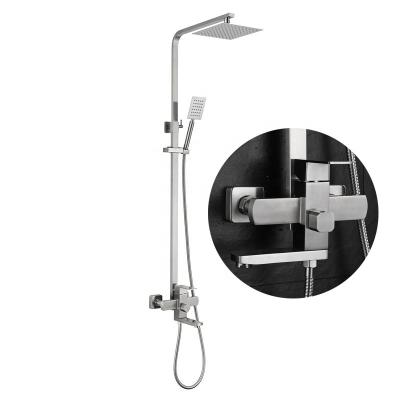 China With Slide Bar Sanitary Ware Bathroom Wall Mount Faucet Hot Rain Shower Set Square 304 Stainless Steel Shower Faucet Shower Mixer for sale