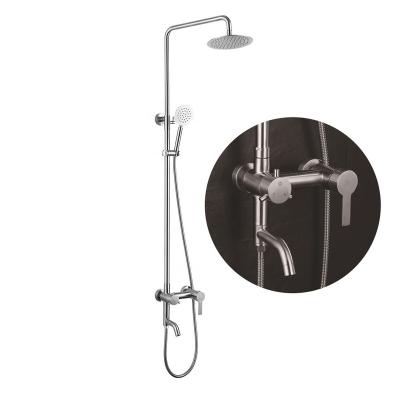 China With Slide Bar Bath Waterfall SUS304 Stainless Steel Wall Mount Faucet Hot Water Mixer Rain Shower Set for sale