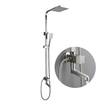 China With Sliding Bar Square Handle Bathroom Stainless Steel Shower Head 304 Single Top Wall Mounted Shower Finish Set for sale