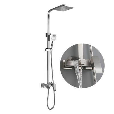 China With Slide Bar Bath Waterfall SUS304 Stainless Steel Wall Mount Faucet Hot Water Mixer Rain Shower Set for sale