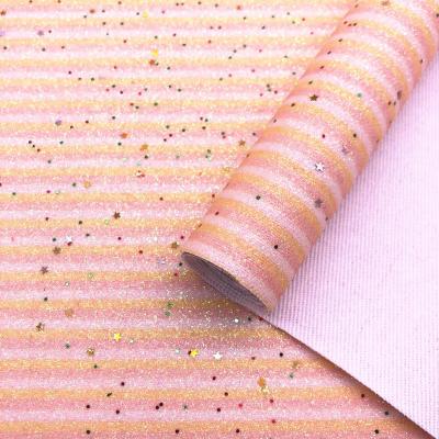 China BY6257 Anti-rust Rainbow Striped Fine Glitter Faux Leather Fabric For Hair Bows Bags Clips Wallets Shoes Notebook Phone Case Crafts for sale