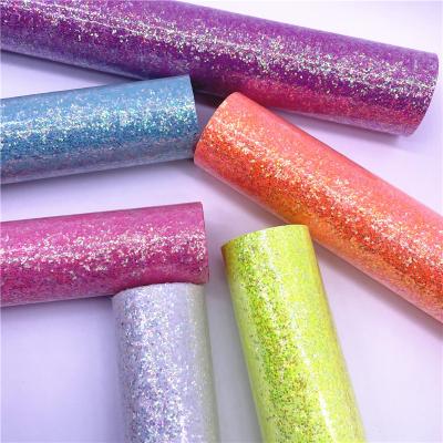 China Chunky Glitter Synthetic Leather For Shoes Bags Hairbows Waterproof Smooth Fabric for sale