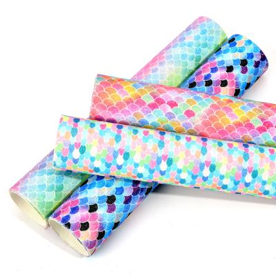 China BY6170 Anti-rust Colorful Mermaid Fish Scale Glitter Faux Fine Leather For Hair Bows Earrings Bags Wallets Newspapers Crafts for sale