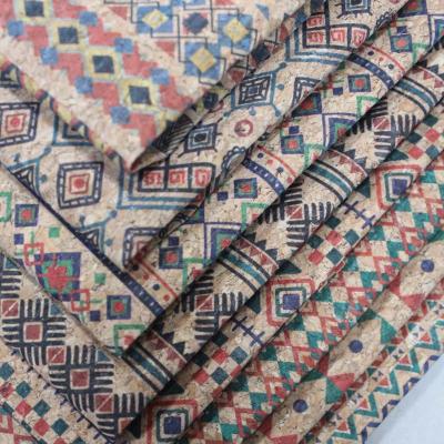 China Anti-rust F154 Printed Geometric Pattern Cork Leather For Bags Pillows Shoes Handcrafts for sale