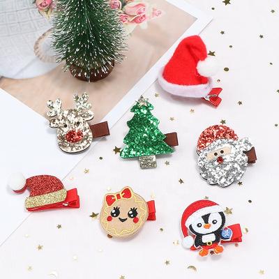 China Newest HB006 Glitter Hair Clip Christmas Tree Reindeer Penguin Sweet Cookie Santa Claus Hair Clips For Girls for sale