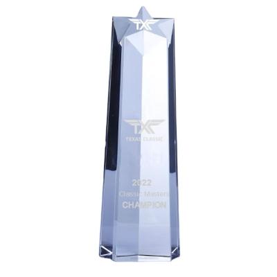 China Large Size Europe Grace Customized Engraved Star Carved Crystal Trophy for sale