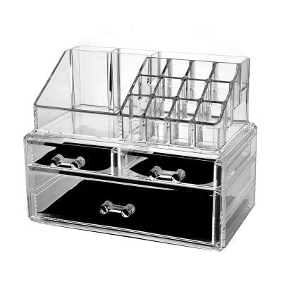 China Viable Jewelry and Cosmetic/Makeup Storage Display Boxes Wholesale 3 Drawer Transparent Acrylic Cosmetic Storage Box for sale