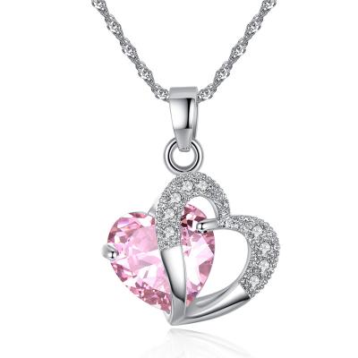 China 2021 CLASSIC OEM Necklace Diamond Jewelry Charm Necklace Double Heart Couple Necklace For Women for sale