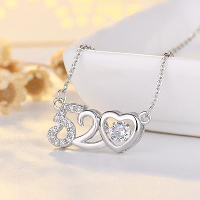 China Casual/Sporty Female Heart Number Necklace 925Silver Female Clavicle 520 Love Clavicle Pendant Valentine's Day Gift For Girlfriend for sale