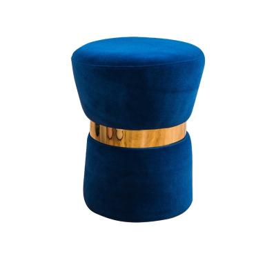 China Factory Price Modern Brass Gold Ring Velvet Round Ottoman Stool Stainless Steel for sale