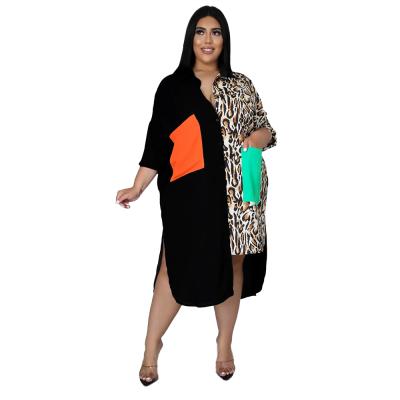 China 2021 Autumn Breathable Women's Asymmetric Leopard Print Loose Plus Size Shirt Dress for sale