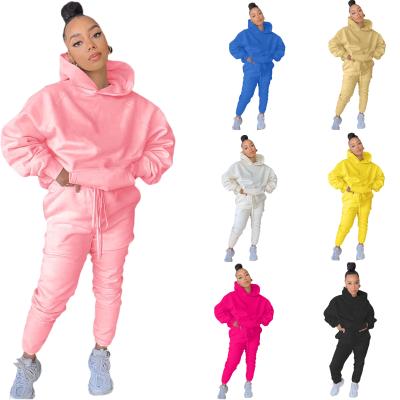 China 2021 Autumn And Winter Women Tracksuits Multicolor Solid Drawstring Hoodies Breathable Two Piece Set for sale