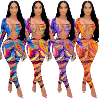 China 2021 Fashion Women Clothes V-Neck Backless Clubwear Long Overalls Over Print Crop QUICK DRY for sale