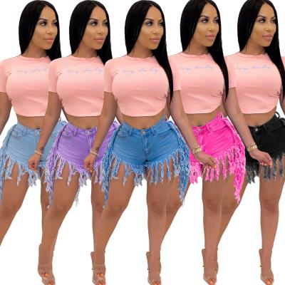 China Viable Hot Selling Women's Shorts 2021 Summer Denim New Jean Shorts Tassels Hot Shorts Blue Pants Apparel Wholesale for sale