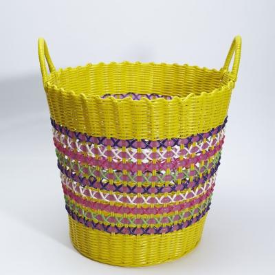 China Sustainable Enyize Fabricate Handmade Household Sundries Colored Hollow Out PE Plastic Pipe Woven Laundry Basket for sale