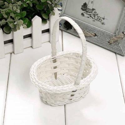 China Sustainable Handcrafted Wicker Basket Flower Basket Shopping Storage With Wooden Wicker Basket And Handle Picnic Basket for sale