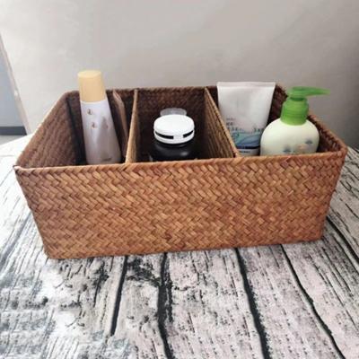 China Sustainable High Quality Wicker 3-Section Baskets For Shelves Hand - Plant Plankton Storage Baskets Woven Toilet Paper Large Capacity Basket for sale