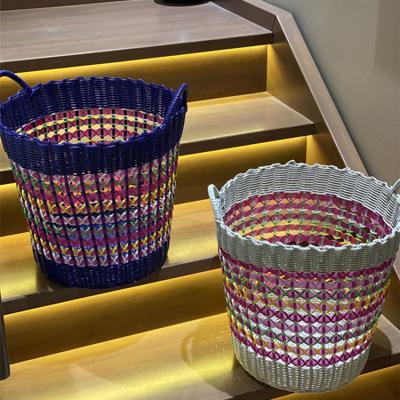 China High quality low price handmade woven plastic tube storage basket large capacity viable durable using storage bucket for sale